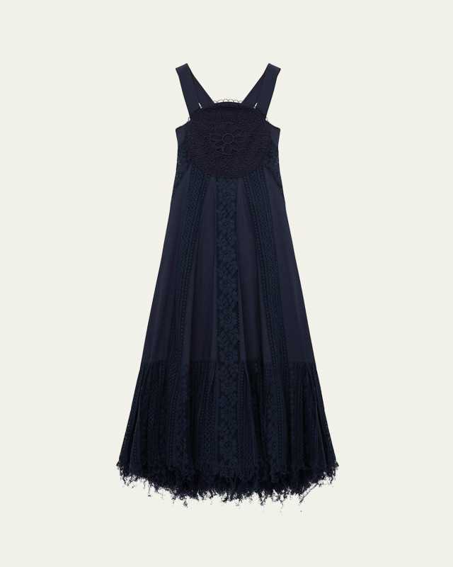 Lace Frayed Hem Poplin Dress
